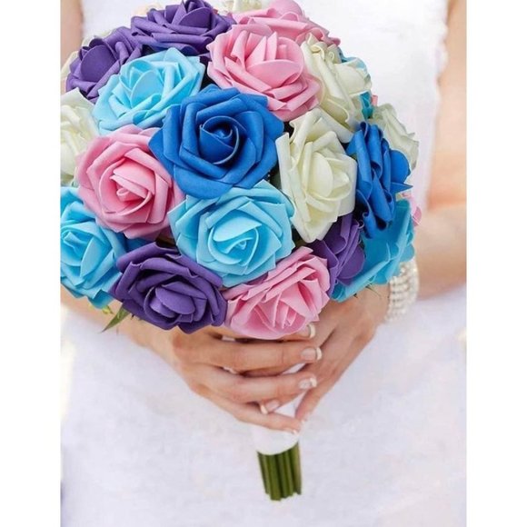 25 Count | Ivory, Pink, Purple, Light & Dark Purple Artificial Flowers - Picture 3 of 3